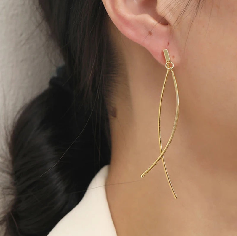 Comfort fit 2 3/4" clip on gold or silver two piece thin wire dangle earrings