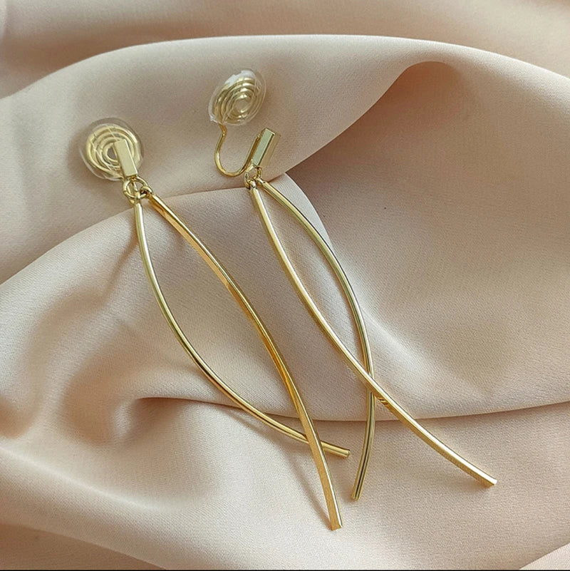 Comfort fit 2 3/4" clip on gold or silver two piece thin wire dangle earrings