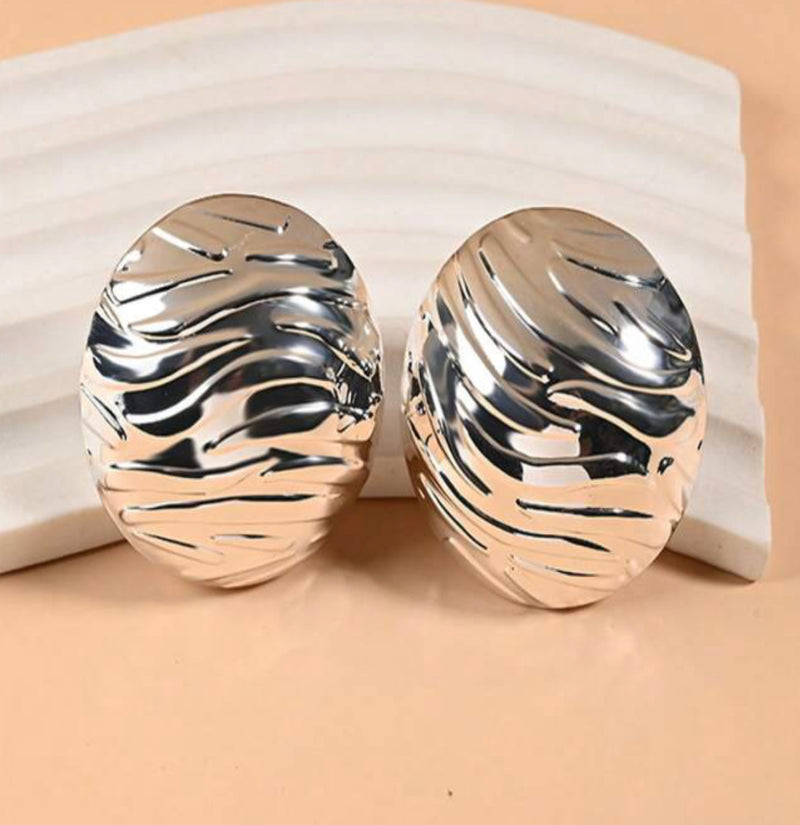 Clip on 1 3/4" gold, black and white dangle hoop earrings