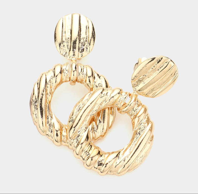 Clip on 1" gold twisted clear stone open back hoop earrings