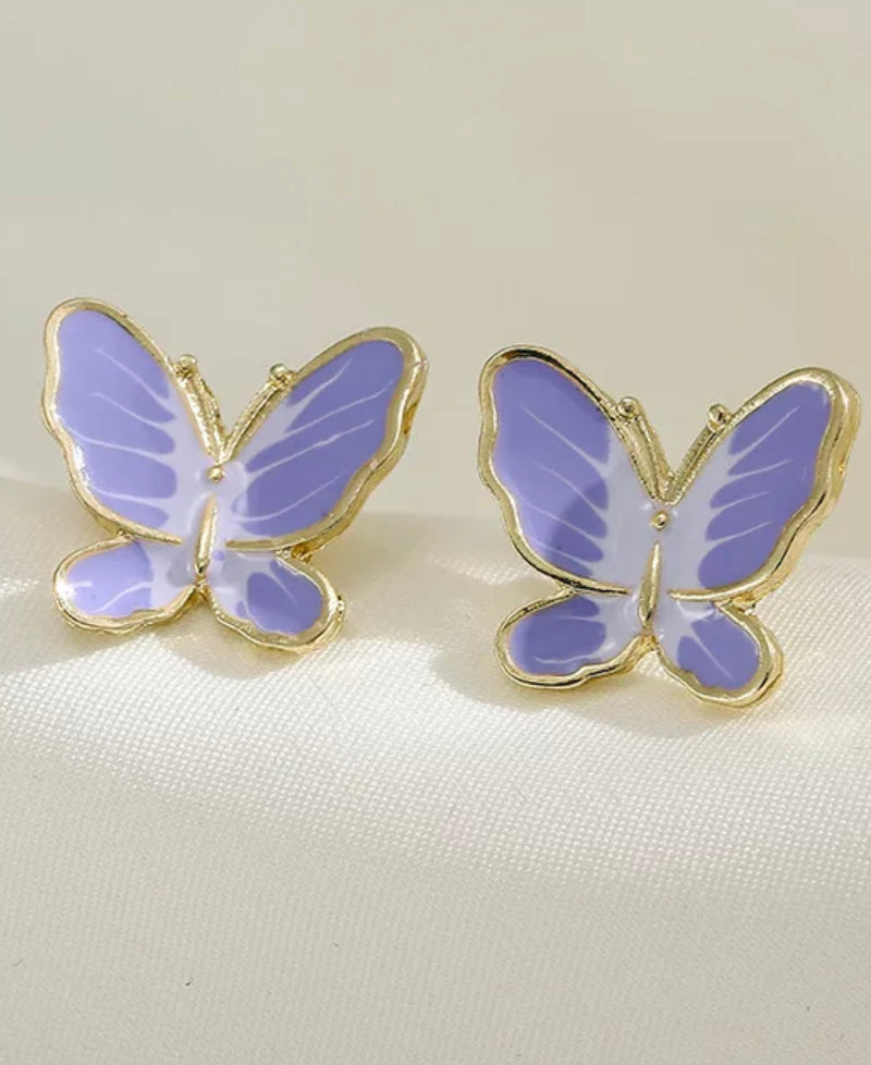 Clip on 1" gold purple butterfly button style screw back earrings