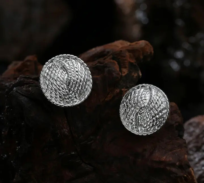 Clip on 1" small silver textured round button style earrings
