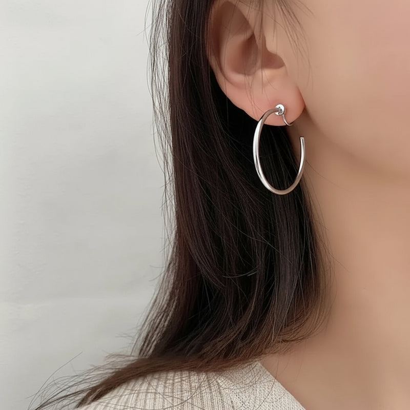 Clip on 2 1/2" round gold top earrings with dangle turquoise woven hoop