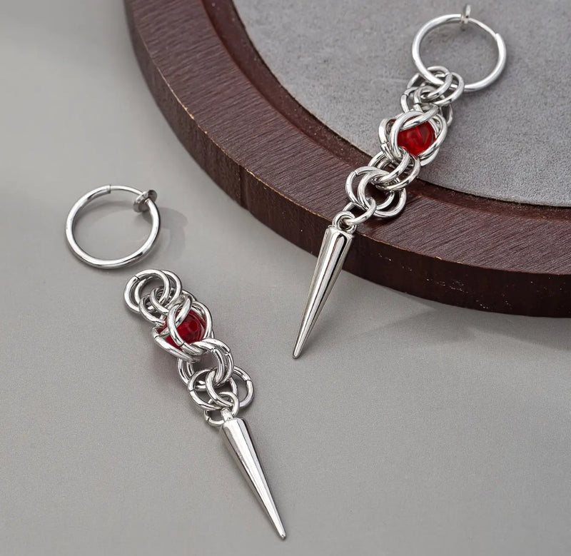 Clip on 2 1/2" round gold top earrings with dangle turquoise woven hoop