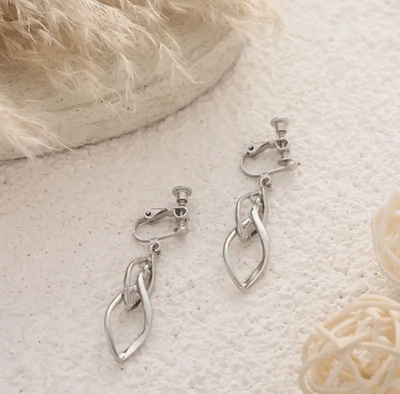 Clip on 3/4" small gold textured square scoop style earrings