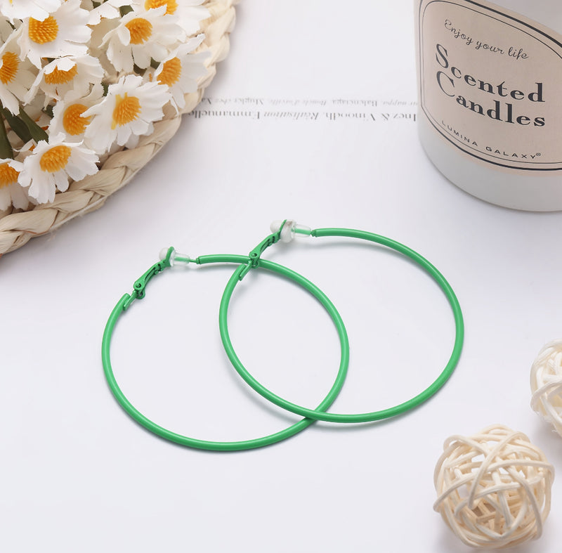 Clip on 2 1/2" round gold top earrings with dangle turquoise woven hoop