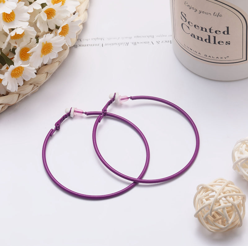 Clip on 2 1/2" round gold top earrings with dangle turquoise woven hoop