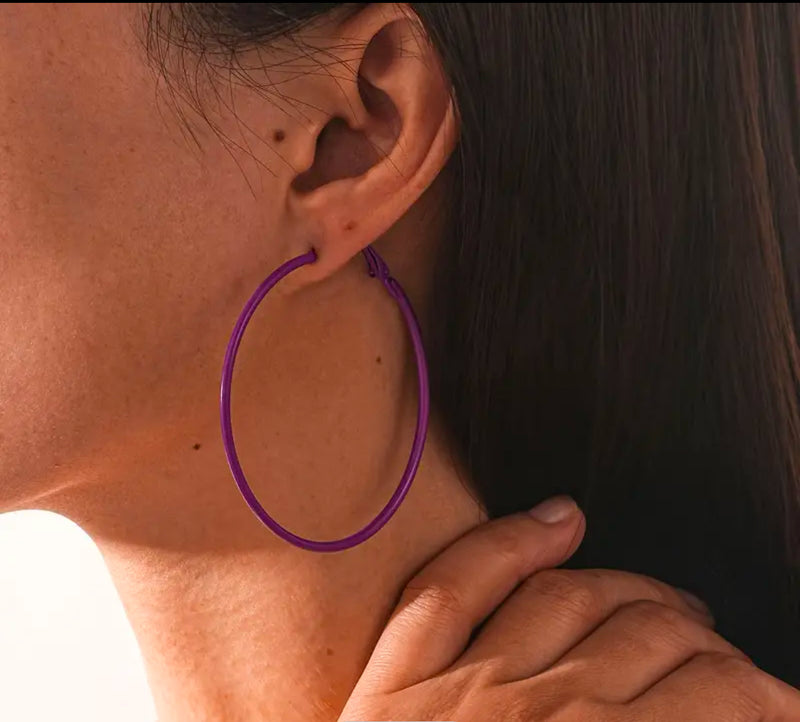 Trendy 2 1/2" clip on red thin wire hoop earrings