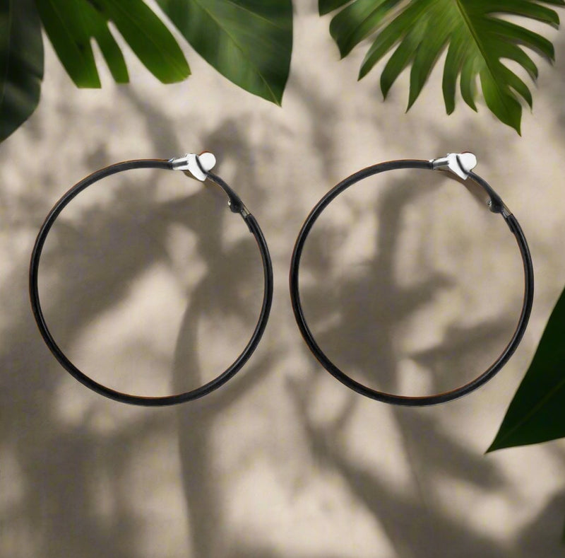 Trendy 2 1/2" clip on black thin wire hoop earrings