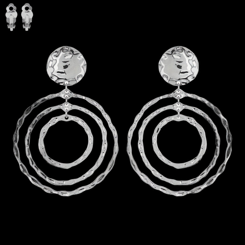 Clip on 2 1/2" round gold top earrings with dangle turquoise woven hoop