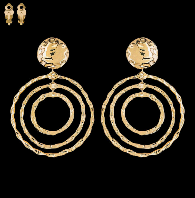 Clip on 2 1/2" round gold top earrings with dangle turquoise woven hoop