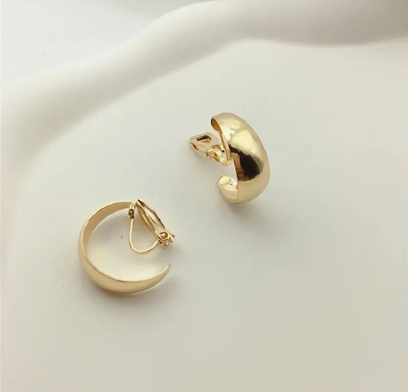 Clip on 3" Xlarge matte gold flat hammered hoop earrings