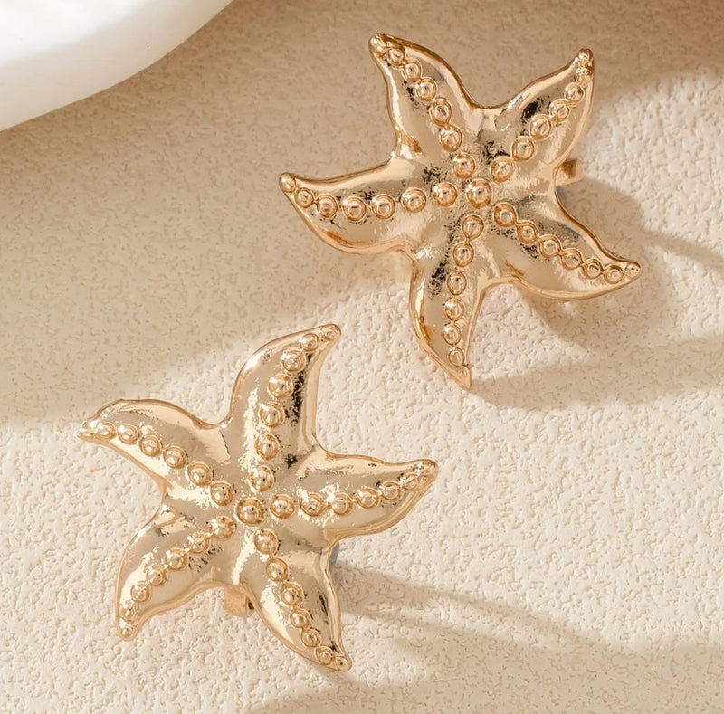 Clip on 1" gold dot starfish button style earrings