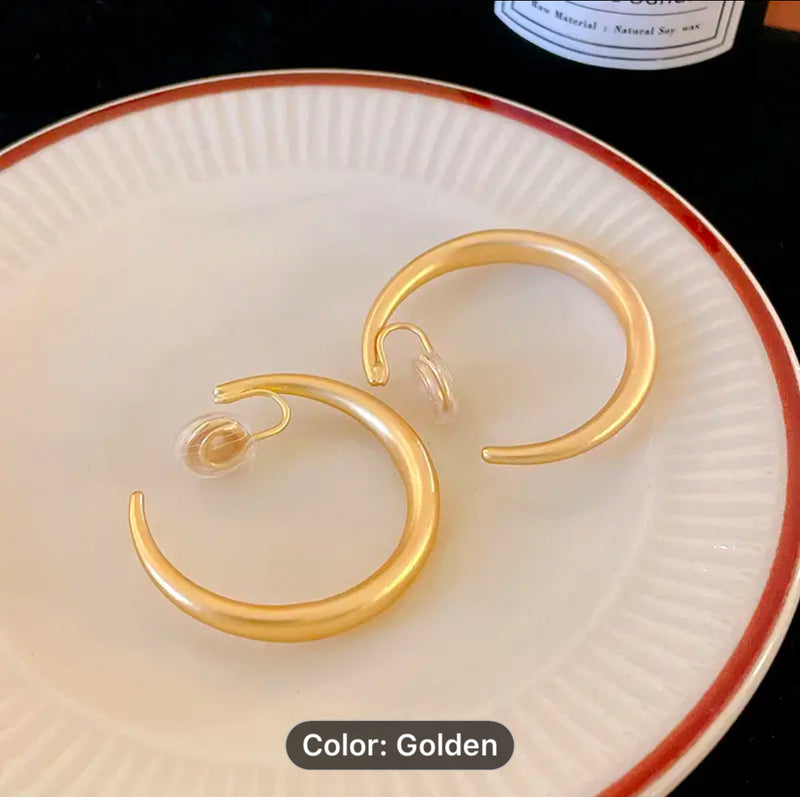 Clip on 1 1/2" comfort fit coil matte gold open back hoop earrings