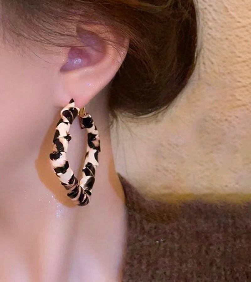 Clip on 1 1/2" gold, black, red animal print PU leather square earrings