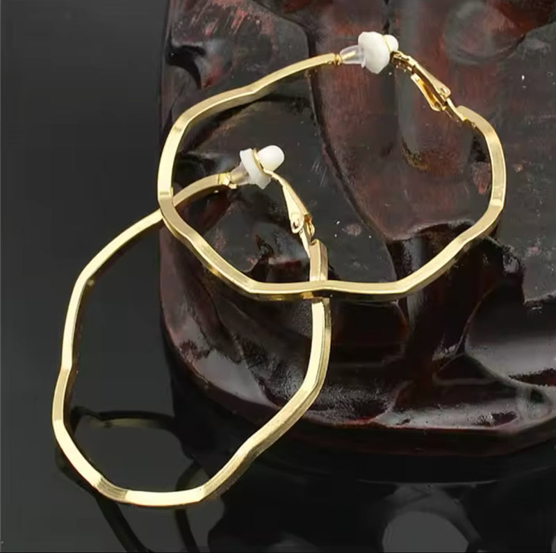 Unique Clip on 2 1/4" silver wavy hoop earrings