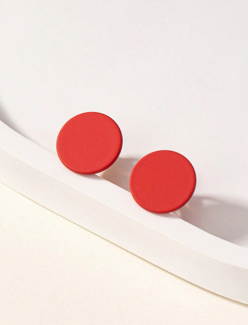 Clip on 3/4" small gold and red flat button style earrings