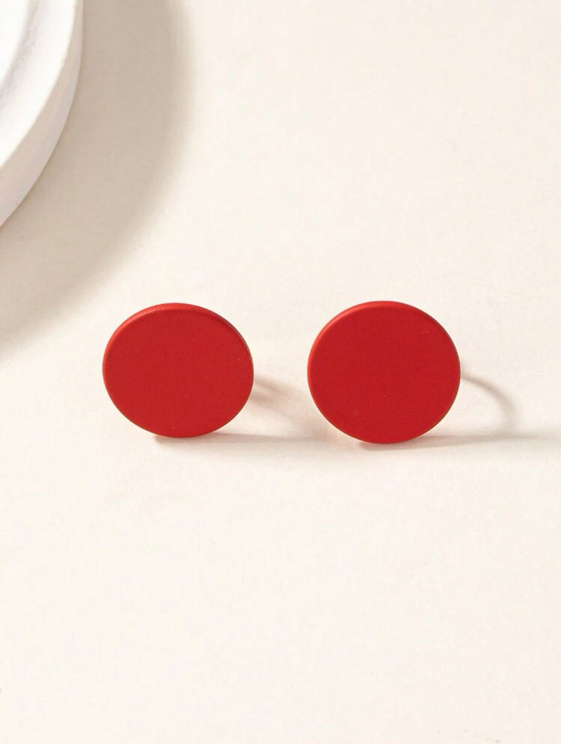 Clip on 3/4" small gold and red flat button style earrings