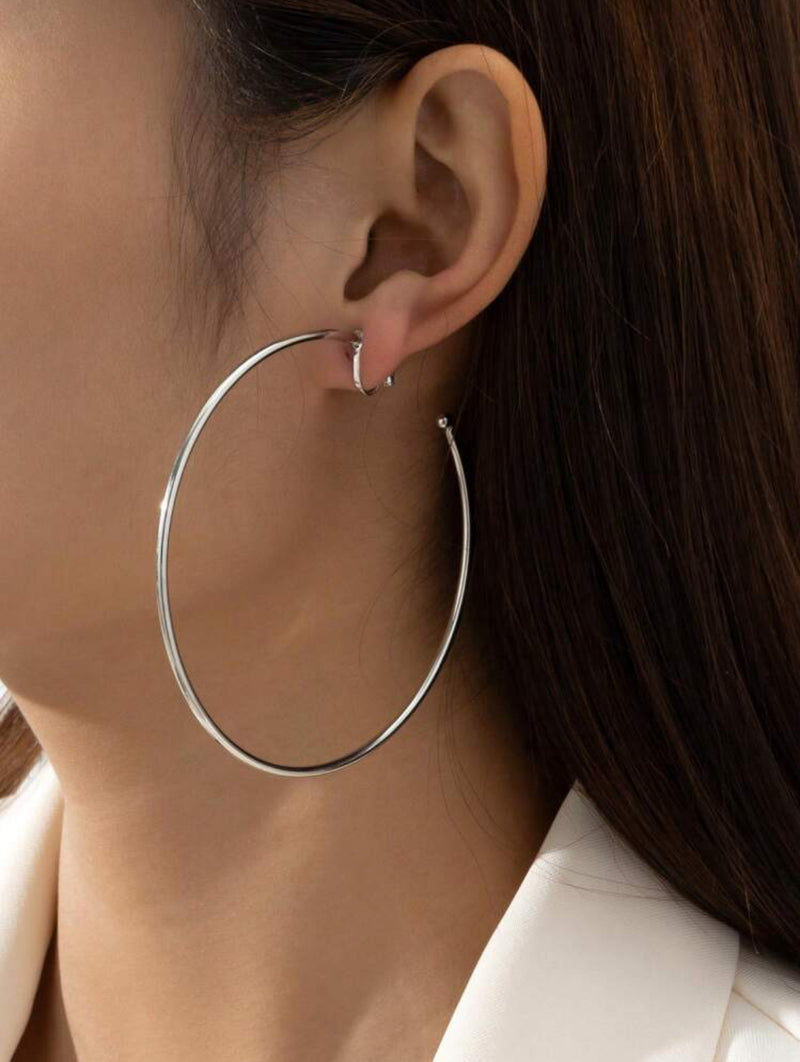 Trendy 3 1/4" XL clip on silver thin wire open back hoop earrings