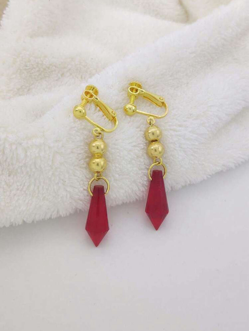 Beautiful 1 3/4" clip on gold and purple stone teardrop earrings