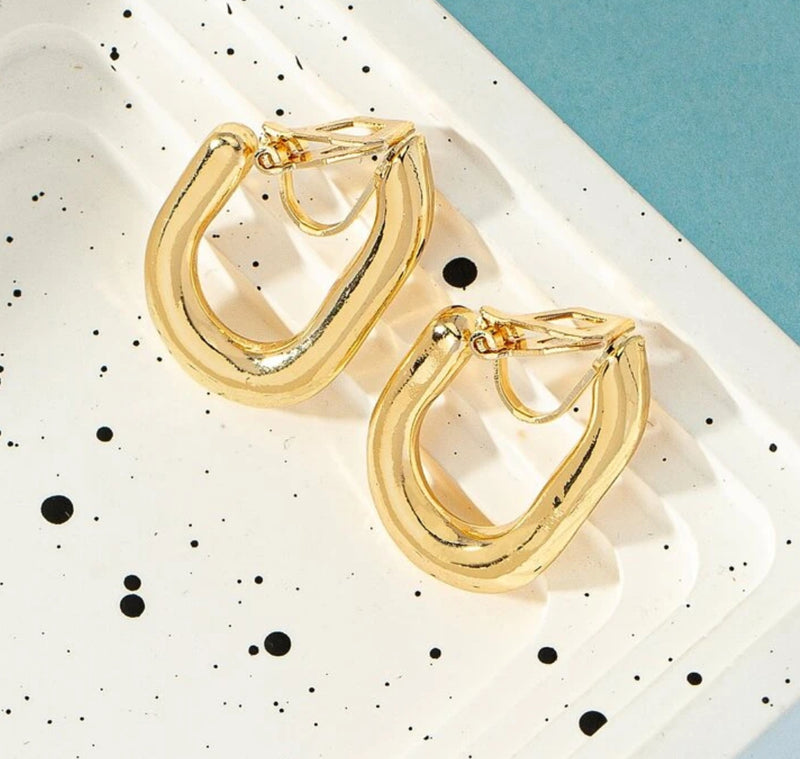 Clip on 1" gold tube style U shaped open back earrings