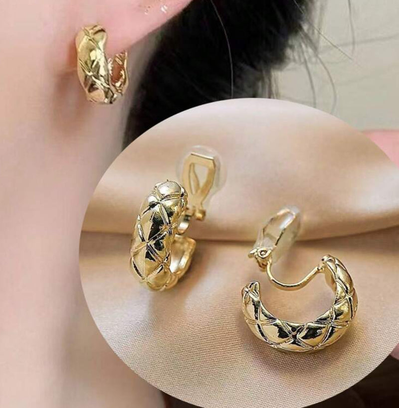 Clip on 3/4" small gold cutout pattern open back hoop earrings