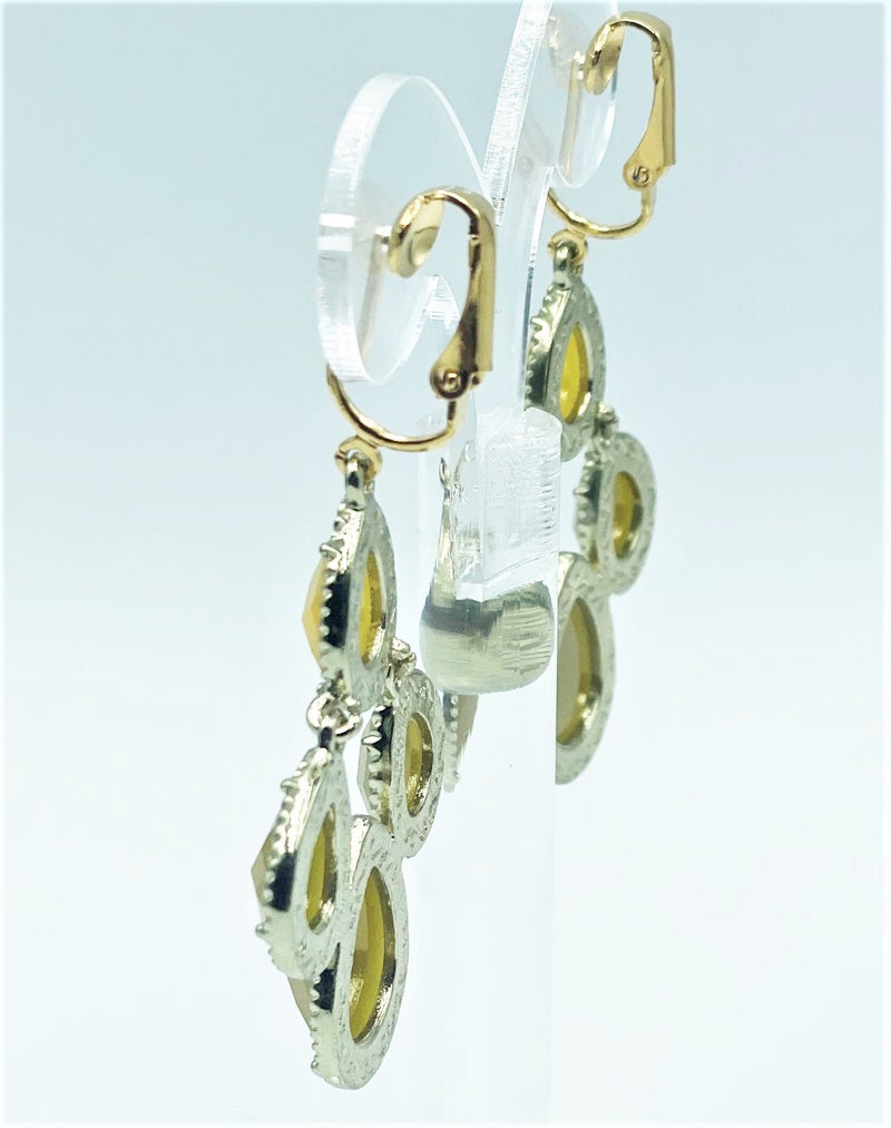 Clip on 2 1/2" four light and dark yellow stone dangle earrings