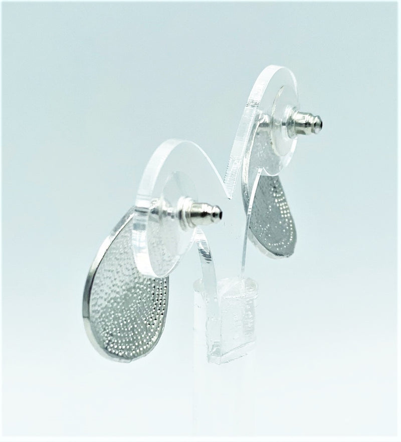 Trendy pierced 1" textured silver bent teardrop earrings