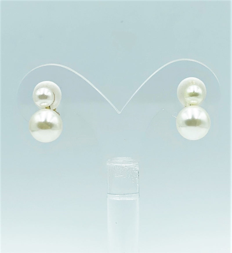 Clip on 1/2" gold and white double pearl button style earrings