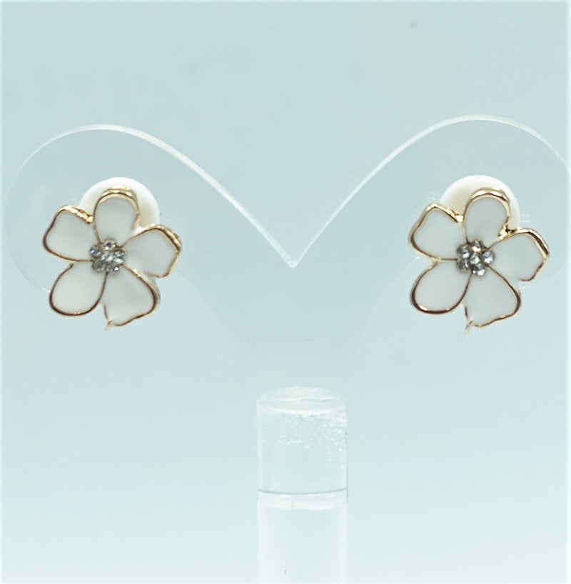 Clip on 1 1/2" silver and green shell flower earrings with center white pearl