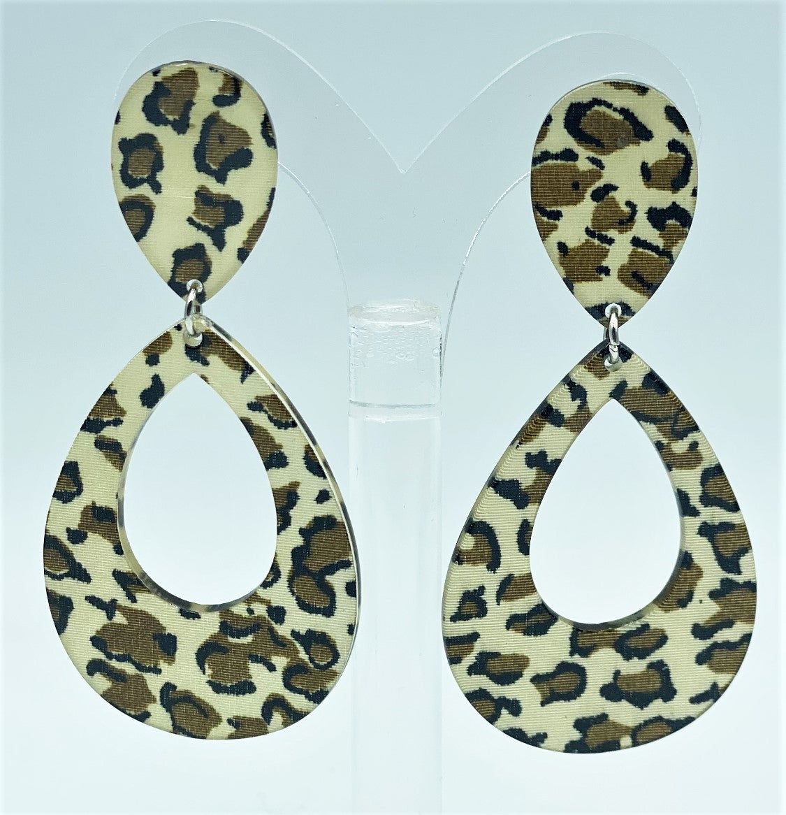 Pierced Long Silver, Brown, Black Animal Print Teardrop Plastic Earrings