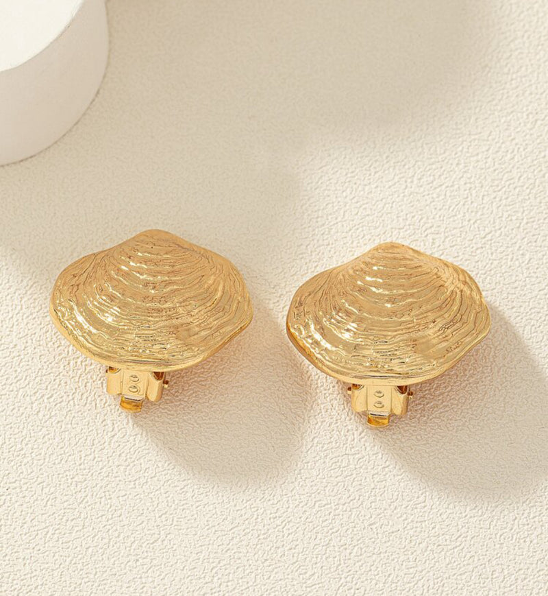 Clip on 1" gold shell button style earrings