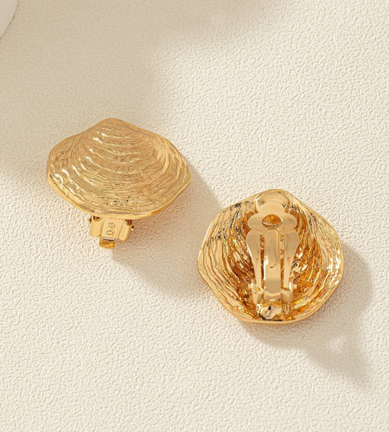 Clip on 1" gold shell button style earrings
