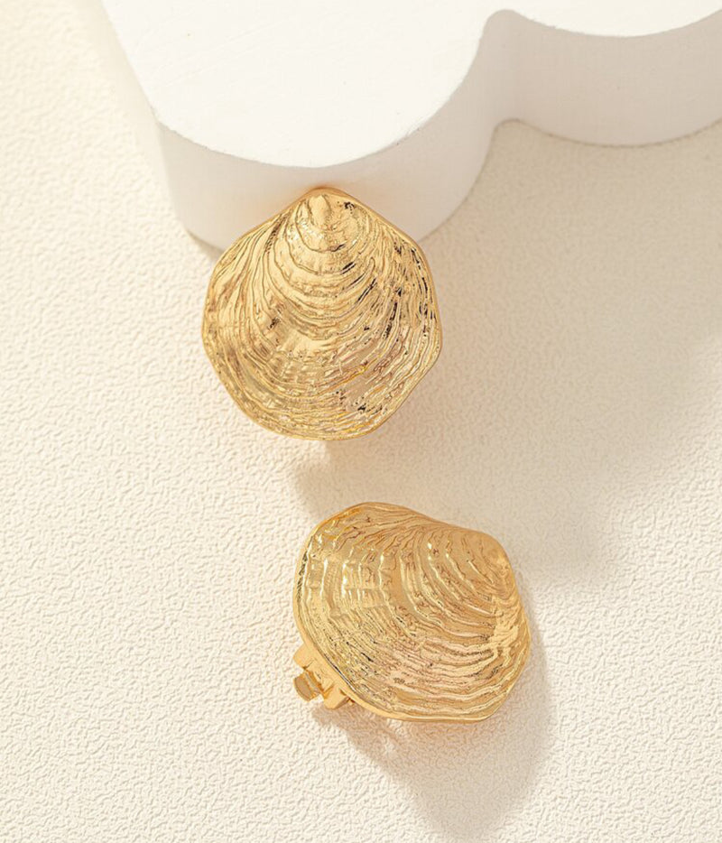 Clip on 1" gold shell button style earrings