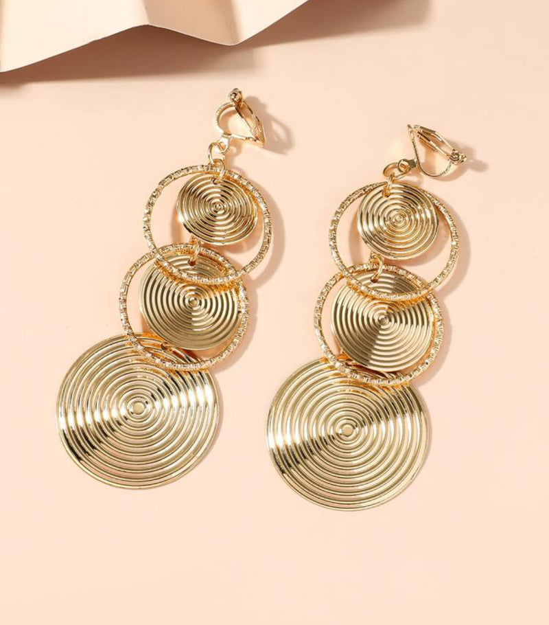 Clip on 2 1/4" silver or gold dangle wrinkled hoop earrings