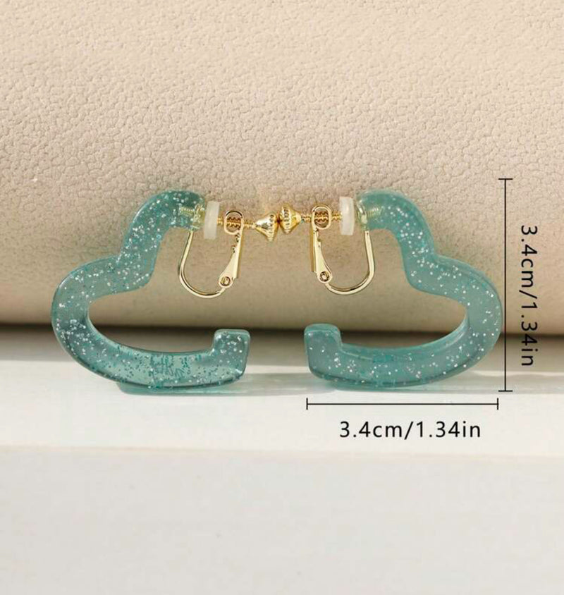 Clip on 1 1/4" gold pink or turquoise glitter open heart earrings