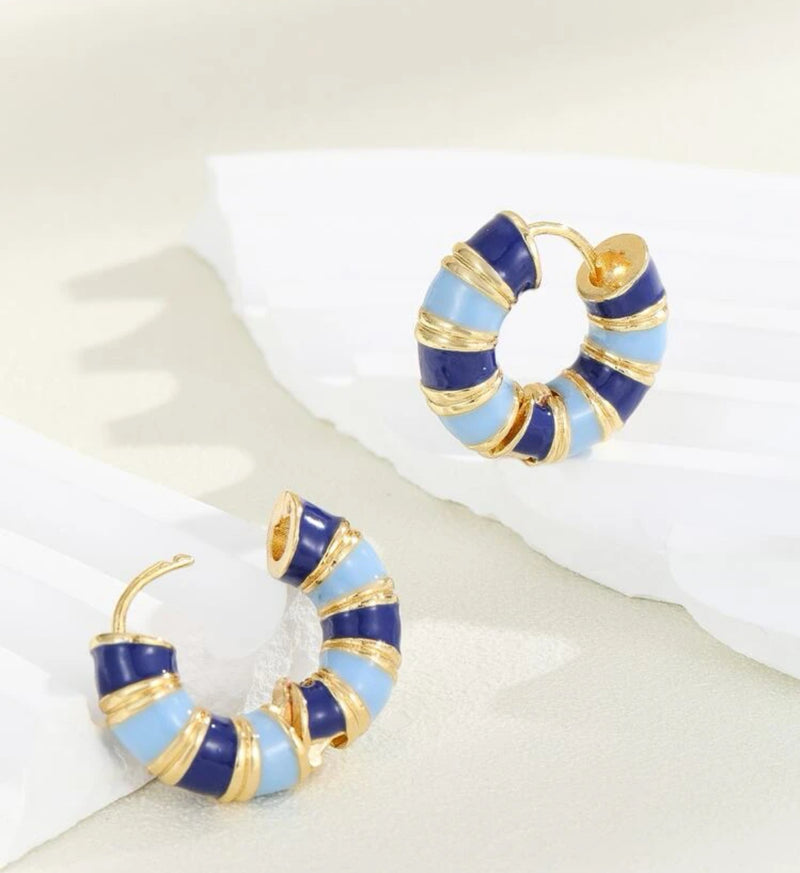 Clip on 3/4" gold and blue stone square earrings w/white pieces in stone
