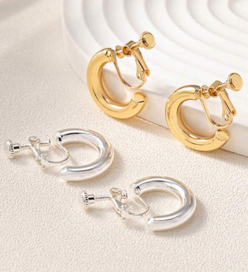 Clip on 1 3/4" gold screw back flat yellow dangle bead earrings