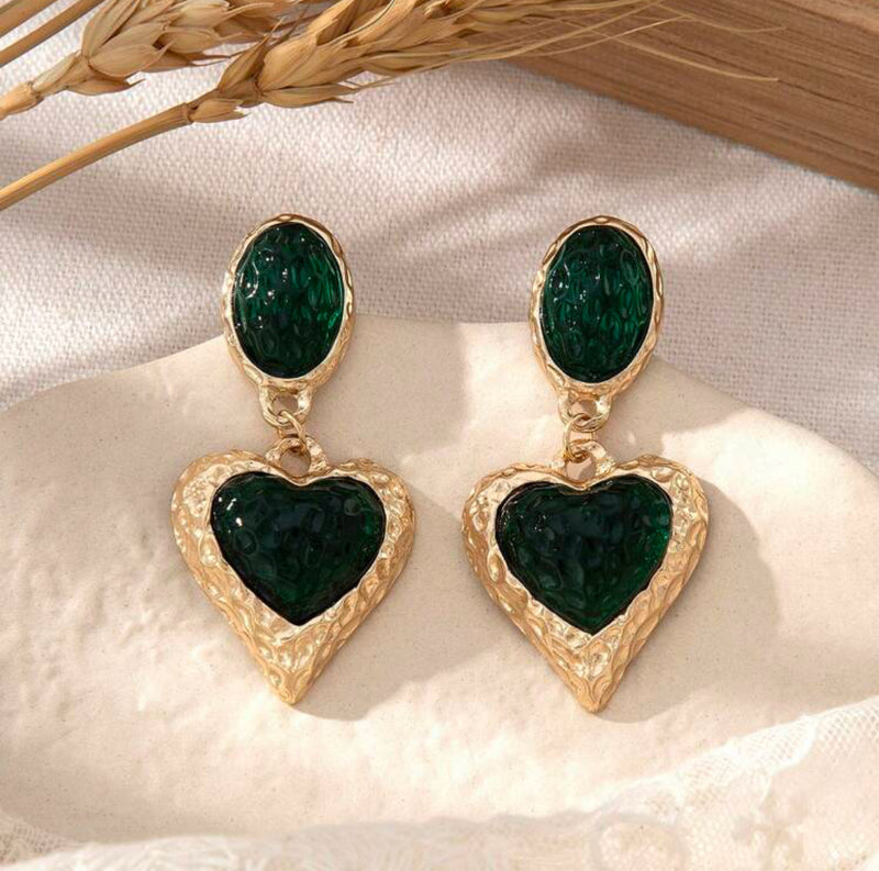 Clip on gold and green marble button style earrings