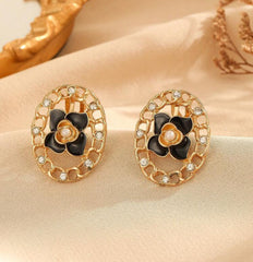 Clip on gold and green marble button style earrings