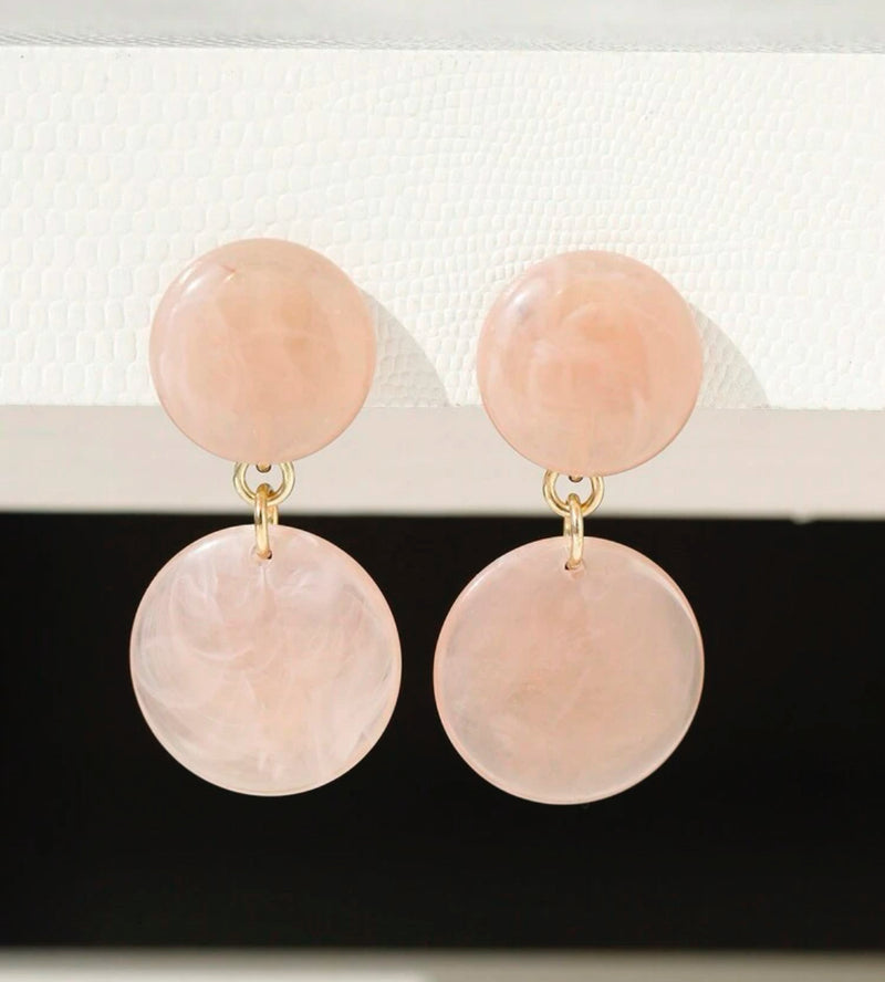 Clip on 1 3/4" gold screw back flat pink dangle bead earrings