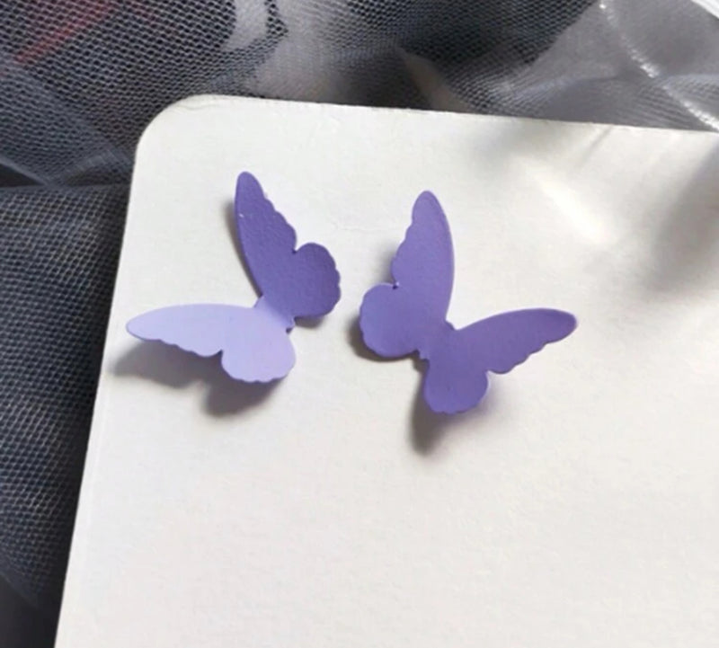 Clip on 1 1/4" purple metal button style butterfly earrings
