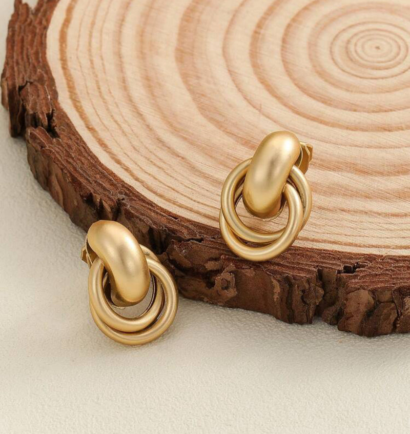 Clip on 3/4" small matte gold button style knot earrings