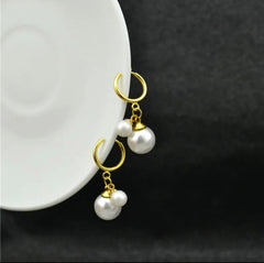 Clip on multi strand gold and yellow pearl necklace and earring set
