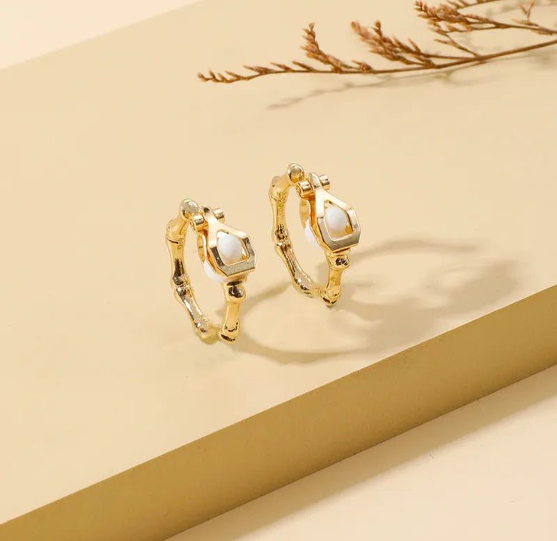 Clip on 3/4" small gold open back bamboo hoop earrings