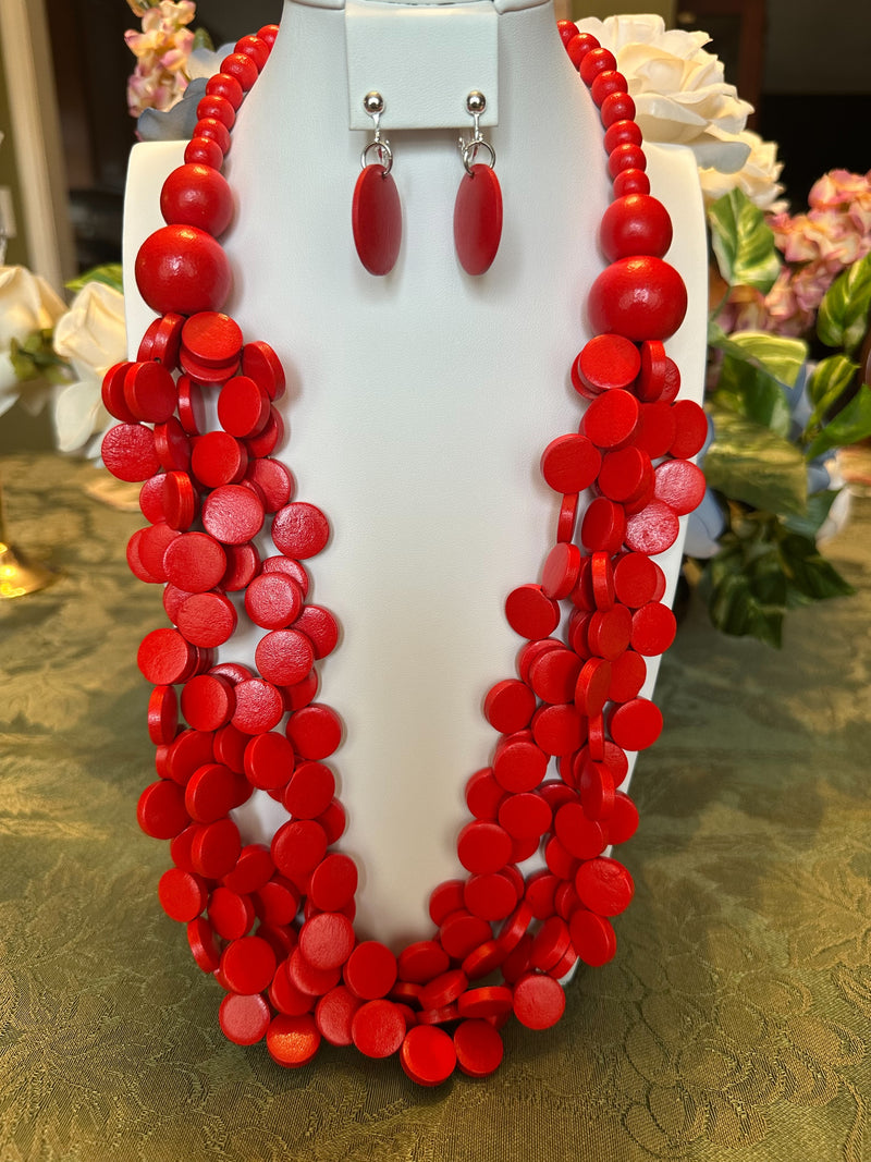 Clip on gold and pink multi colored five strand pearl beaded necklace set