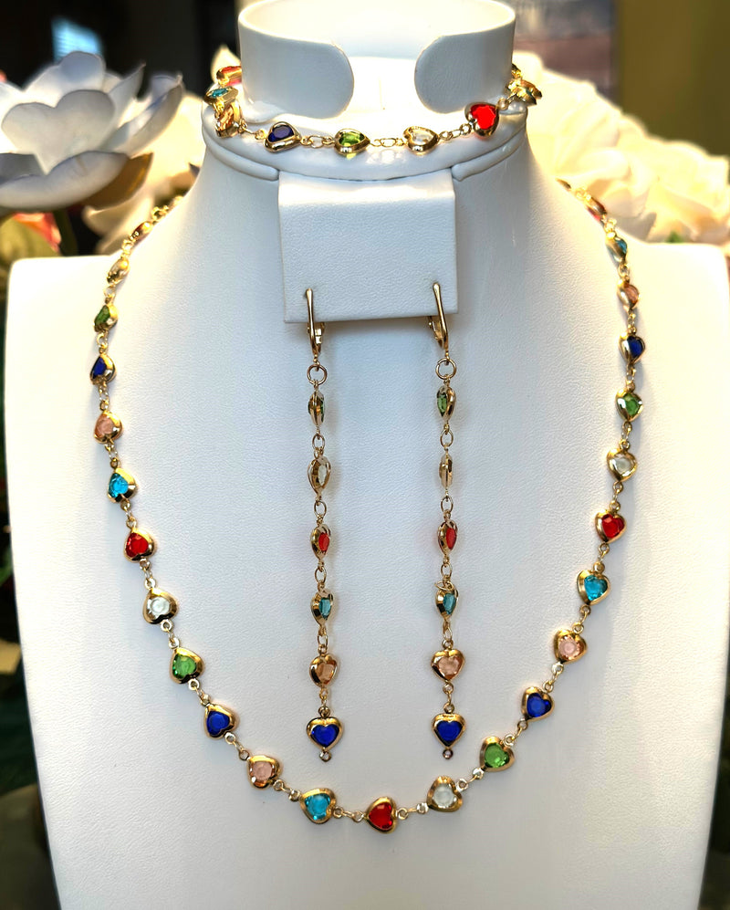 3PC Clip on silver, black flat bead multi strand necklace and earring set