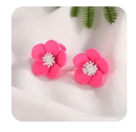 Classy 3/4" clip on green, white, or pink multi colored flower earrings