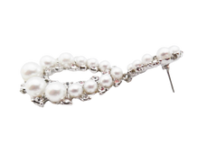 Pierced silver & white pearl teardrop necklace & earring set w/clear stones