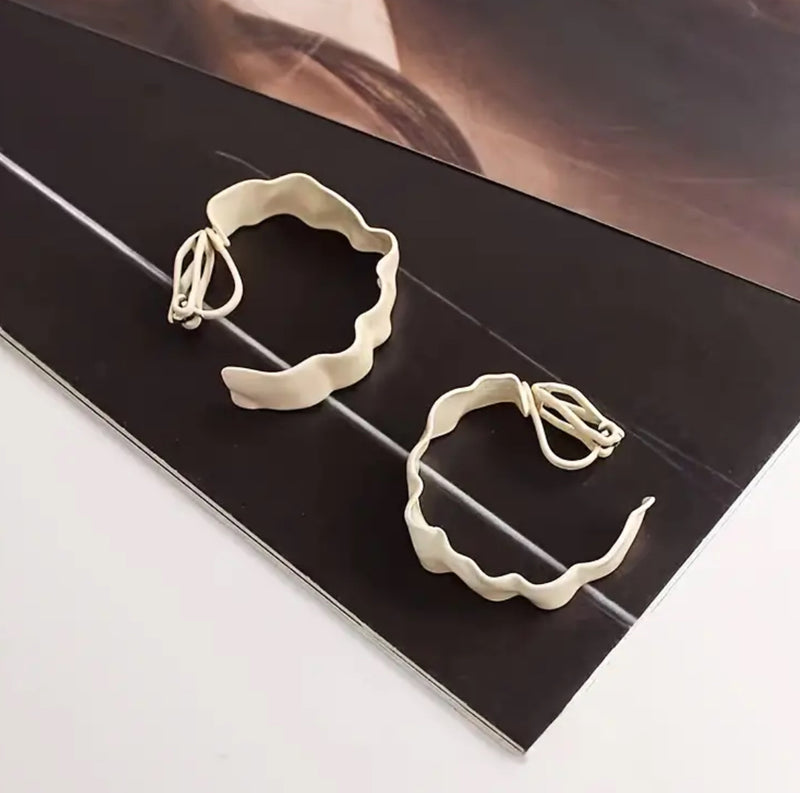 Clip on 1" tan wide wrinkled hoop earrings